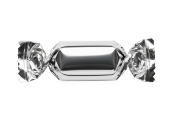 Shiny silver candy wrapped sweet treat confectionery food dessert foil wrapper delicious isolated on transparent background