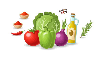 Fresh Vegetables and Spices for Healthy Cooking Illustration.