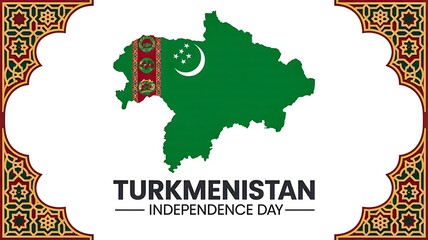 Turkmenistan independence day celebration with national map and traditional border pattern design
