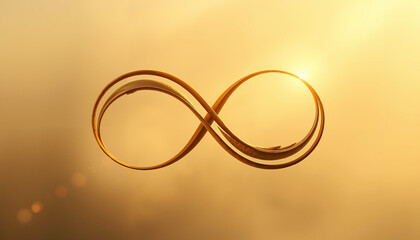 Golden infinity symbol glowing against a warm, radiant gold background, representing eternity and endless possibilities