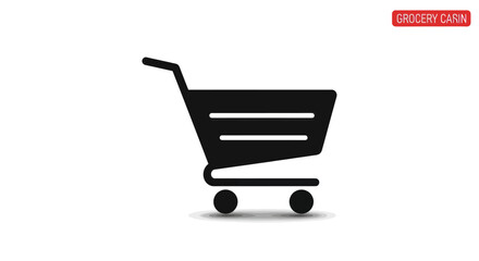 Black silhouette of a shopping cart with wheels and handle.