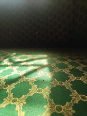 Golden Pattern on Green Fabric Illuminated by Morning Light