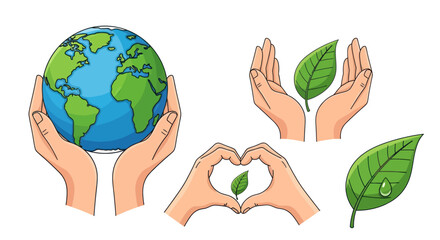 Hands Holding Earth Globe and Green Leaves Eco-Friendly Concept.