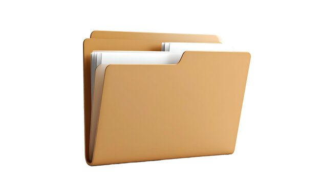 A 3D rendered, open folder filled with white papers, viewed from a slight angle - Powered by Adobe