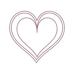 Outline Drawing of a Heart Shape with Triple Concentric Lines in Burgundy on White