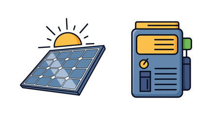 Solar panel with sun and portable power station device.