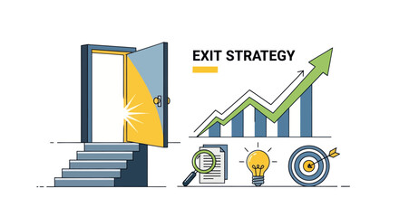 Exit Strategy Concept with Open Door Stairs and Business Growth Chart.