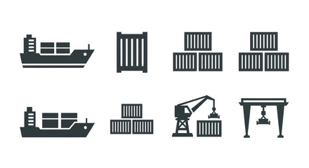 Collection of Shipping Containers and Cargo Ship Icons.