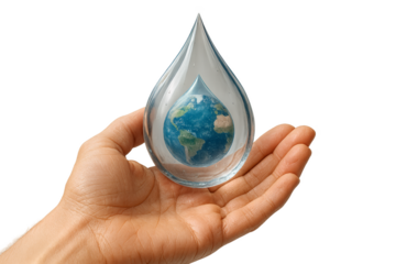 hand holding water drop isolated save water concept