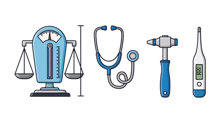 Collection of Medical Instruments and Health Measurement Tools.