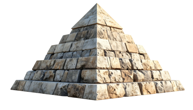 A detailed, three-dimensional, stone pyramid with stepped sides against a dark background