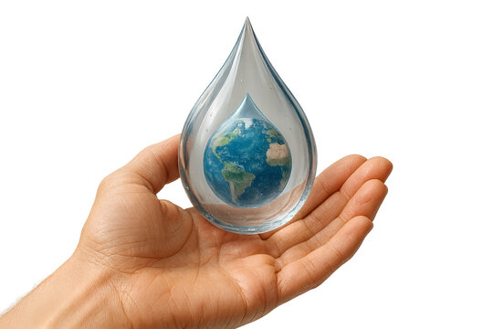 hand holding water drop isolated save water concept