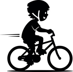 Naklejka premium Silhouette of a child wearing a helmet riding a bicycle in motion against a clean background vector