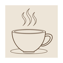 Outline of a Coffee Cup with Steam on Beige Background drink beverage