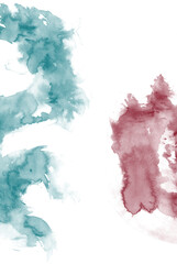 watercolor abstract teal and brown paint on white background