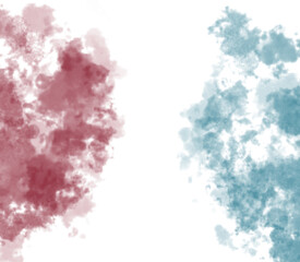 Soft red and blue ink clouds blending on white texture background