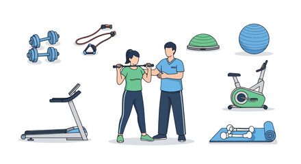 Fitness Trainer Guiding Woman with Exercise Bar in Gym.