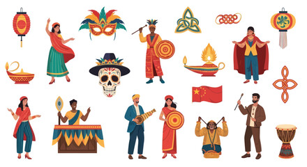 Diverse Cultural Icons and Symbols: A Collection of Global Traditions and Celebrations.