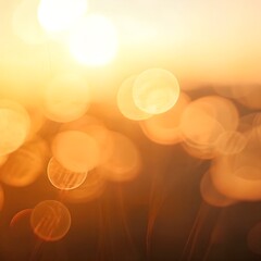 Warm Golden Bokeh Lights Against Soft Sunset Sky Creating a Dreamy Ethereal Background with Subtle Silhouette Elements