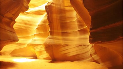 Majestic Golden Sandstone Canyon with Smooth Wavy Walls Illuminated by Radiant Sunlight Creating Ethereal Natural Sculptures