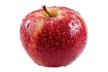 Crisp red apple glistening with fresh water droplets, a healthy and delicious treat for your next project, perfect for food and wellness themes
