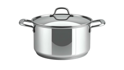 Shiny silver pot with glass lid isolated on black background