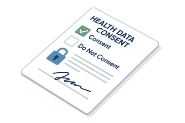 Health data consent form with options and signature illustration
