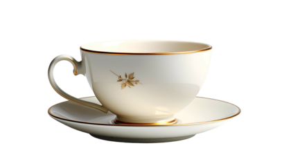 Delicate teacup and saucer, cream colored with gold trim