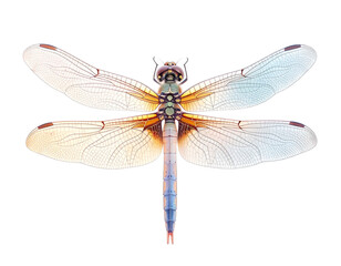 Close up macro of a dragonfly with wings spread isolated on black background isolated on white background isolated on transparent background