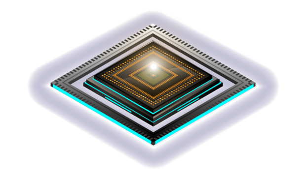 CPU Chip on Motherboard.3D closeup of cpu. Central Computer Processors CPU concept. Quantum computer, large data processing, database concept. Futuristic microchip processor. Digital chip.