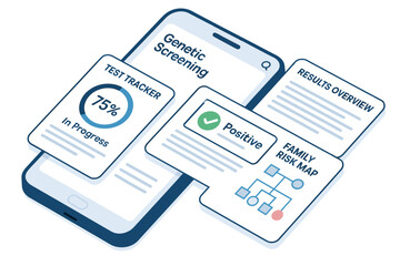 Genetic screening process on smartphone with test progress and positive results indicators