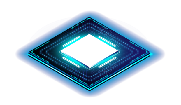 CPU Chip on Motherboard.3D closeup of cpu. Central Computer Processors CPU concept. Quantum computer, large data processing, database concept. Futuristic microchip processor. Digital chip.