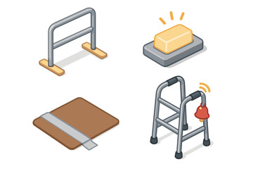 Isometric set of mobility aids and assistance equipment