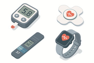 Modern health monitoring devices: glucometer, thermometer, heart rate sensor, smartwatch