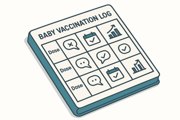Baby vaccination log with doses and progress charts illustrated
