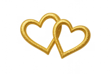 Golden glittering hearts intertwining, symbolizing love, romance, wedding, and valentines day on transparent background