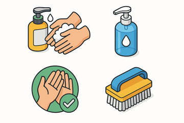Hand hygiene essentials: soap, sanitizer, washing, and cleaning brush