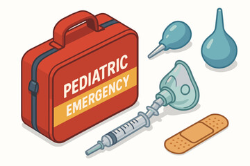 Pediatric emergency kit with medical supplies for child healthcare
