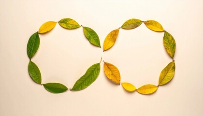 緑と黄色の葉で作られた無限大のシンボル／Infinity symbol made of green and yellow leaves generative ai