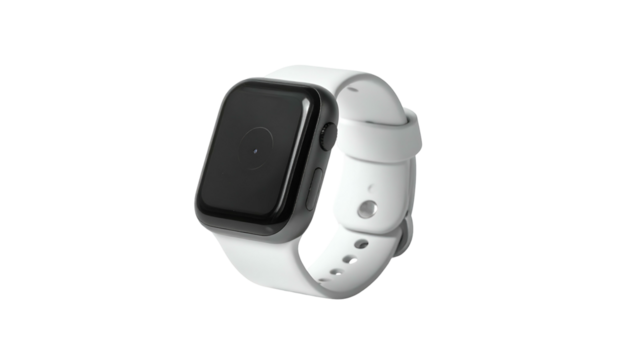 Rectangular smartwatch with a rounded gray body and white band