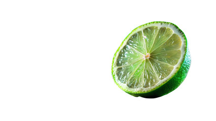 Vibrant half lime slice with juicy pulp and green rind isolated on black background