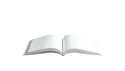 Opened blank book with white pages, lying flat