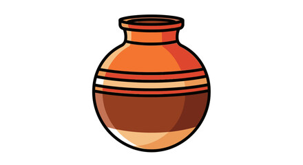Cartoonstyle Orange and Brown Striped Ceramic Vase Illustration.