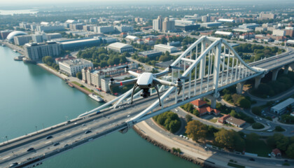 Obraz premium Drone Flying Over Scenic Arch Bridge