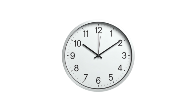 White round wall clock showing ten past one