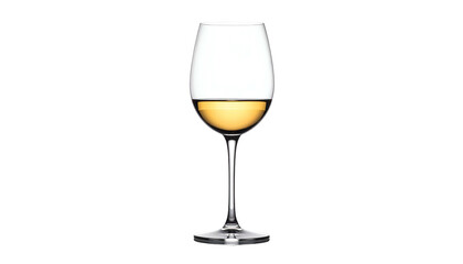 Wine glass filled with pale yellow liquid on black backdrop