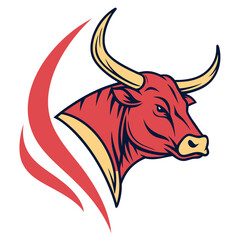 Stylized Red Bull Head with Flames – Power and Energy Mascot