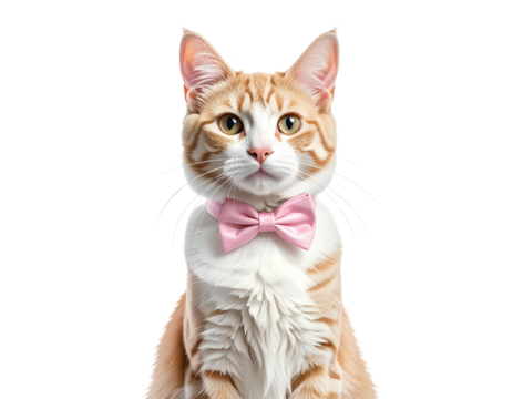 Cute orange tabby cat wearing a pink bow tie isolated on black background isolated on white background isolated on transparent background