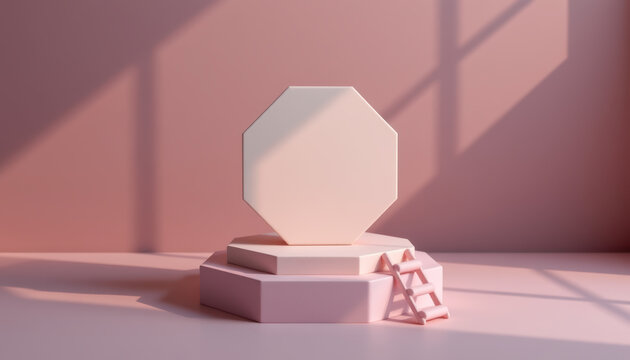 Minimalist Octagonal Mirror Tiered Platform Soft Light