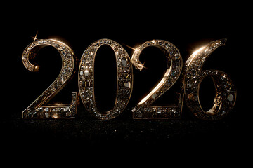 Sparkling diamond-encrusted 2026 numerals gleam with luxury and celebrate future success and new beginnings in opulent style